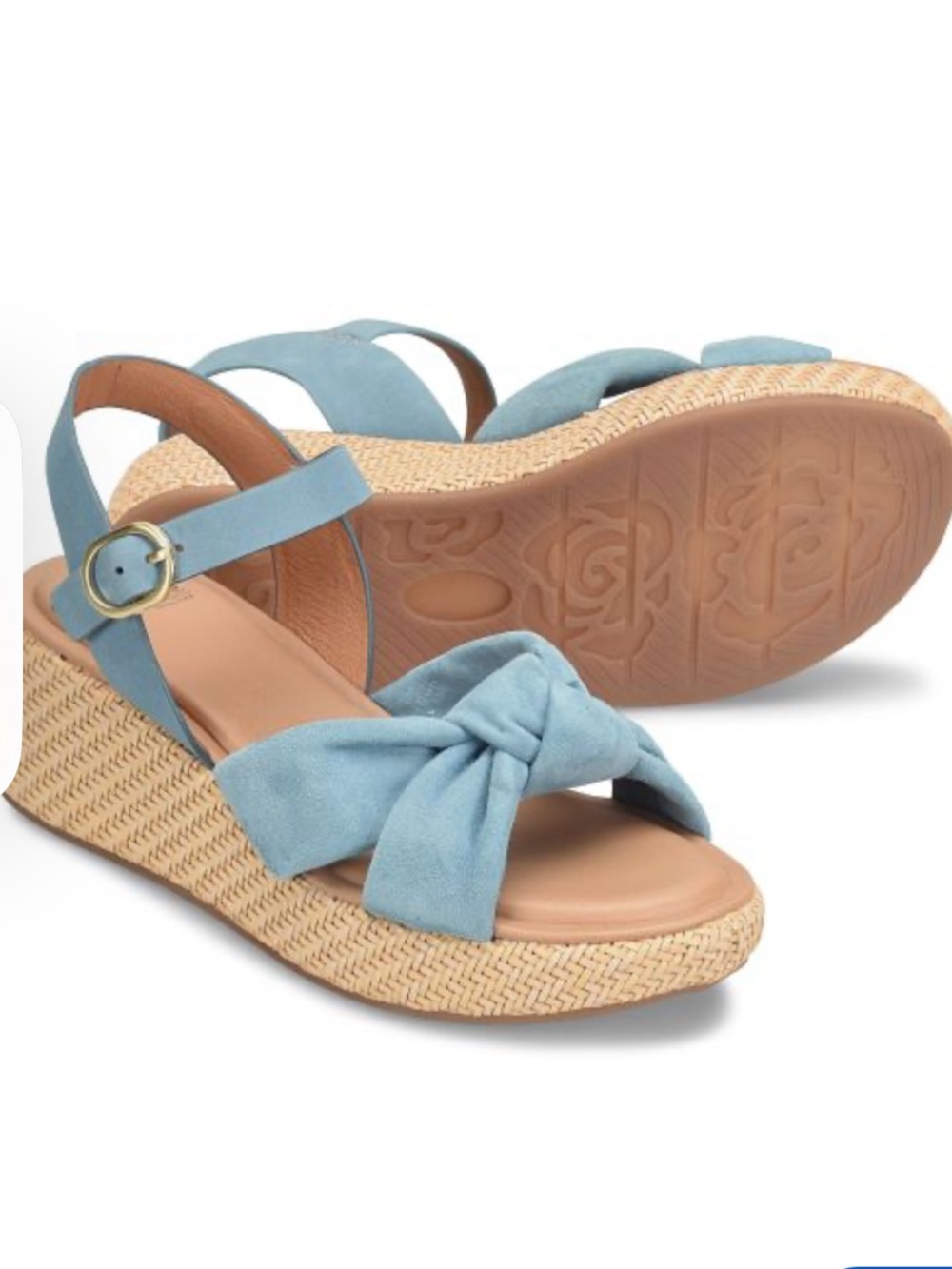 Sofft Farah Light Blue Knot Leather Wedge Sandals Women’s Size 7